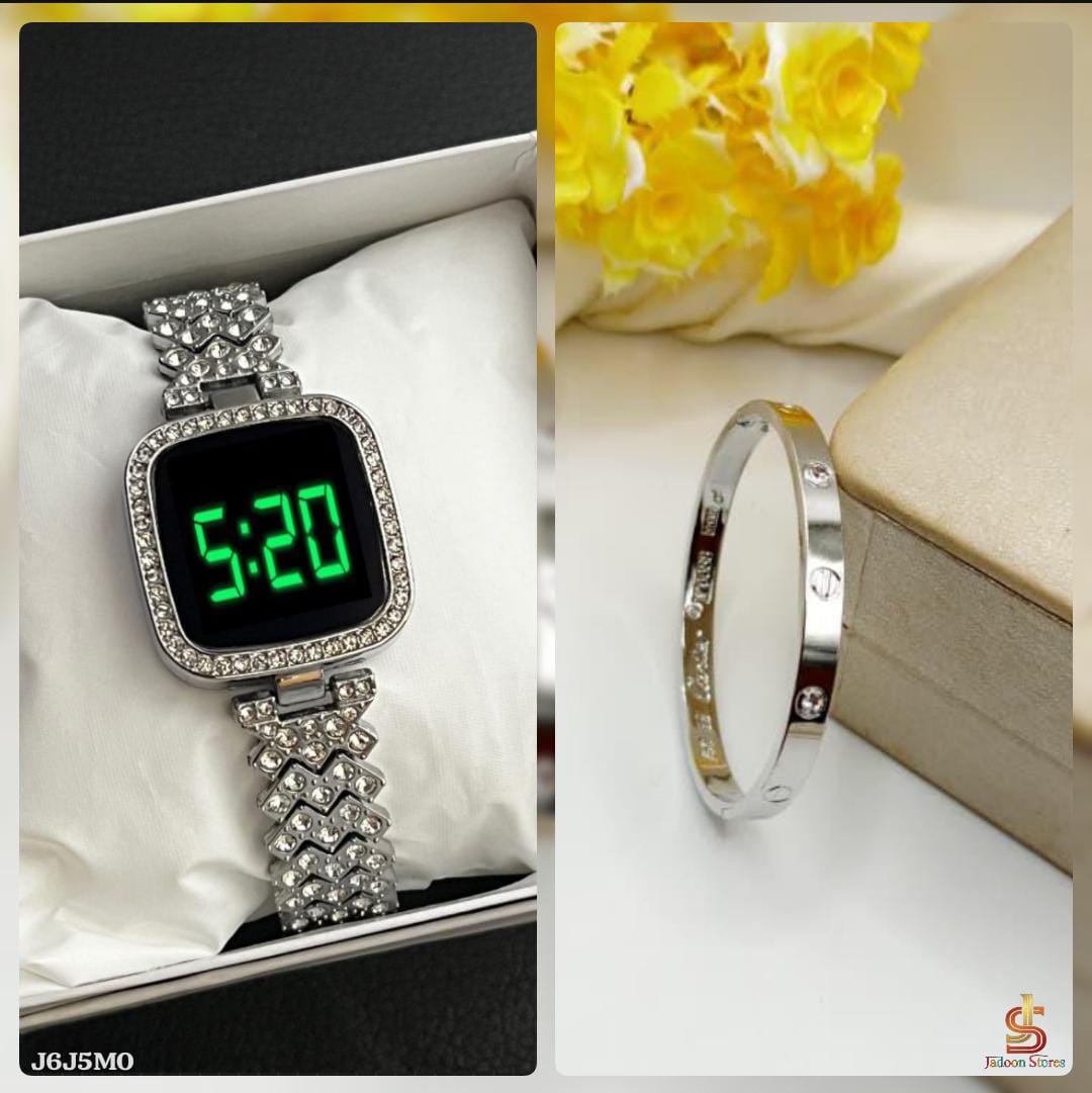 *_💎 Fancy Beautifull Stainless Sleel Cartier Handcuff+Watch 2pc Deal For Her👰🏼♀👩🏼💼_* 💎Premium Quality✅