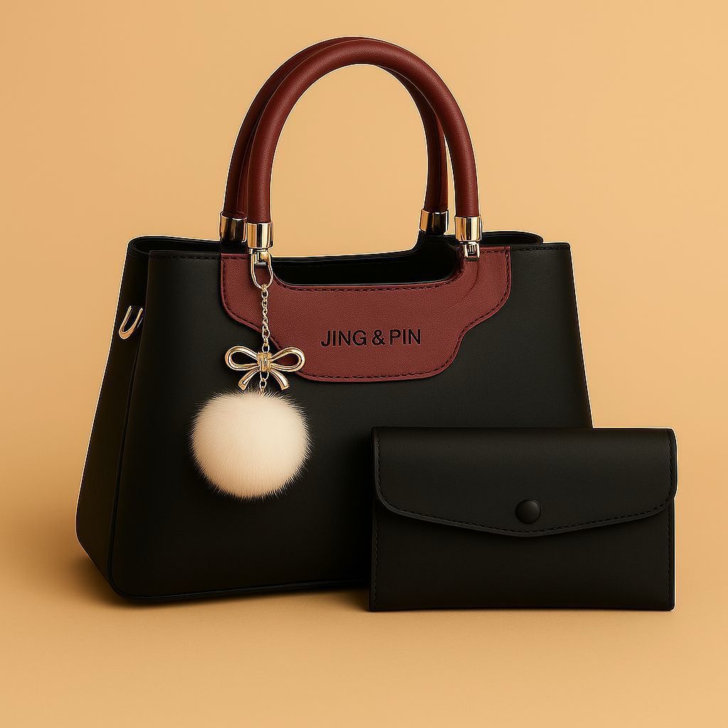 Jing & Pin Women's Handbag Set with Pouch and Detachable Strap.