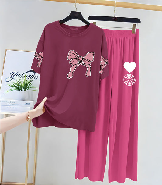 Women Night Suits - Pink Flower 🩷 Printed Night Suits for Girls and Womens.