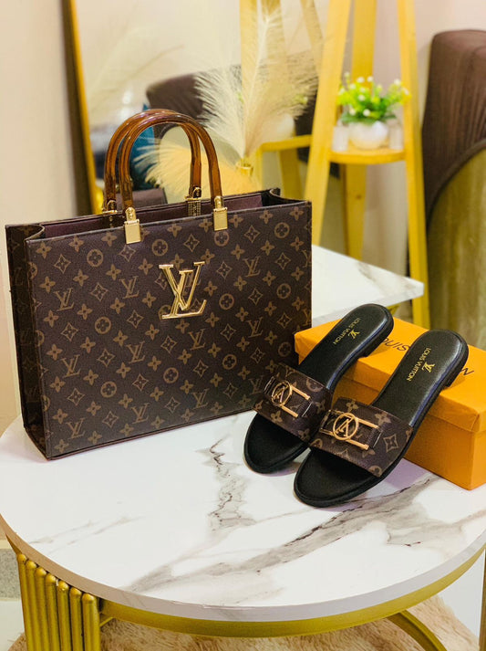 Combo Deal  Louis Vuitton LV Lock it Slipper + Louis Vuitton KV Hand Bag