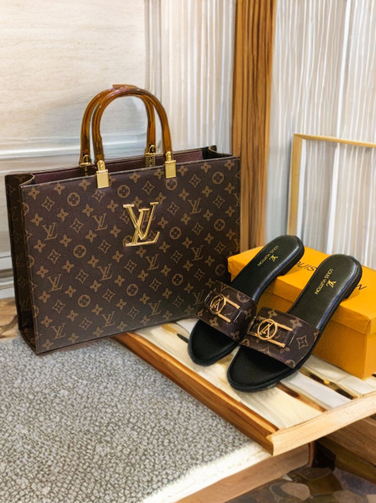 Combo Deal  Louis Vuitton LV Lock it Slipper + Louis Vuitton KV Hand Bag