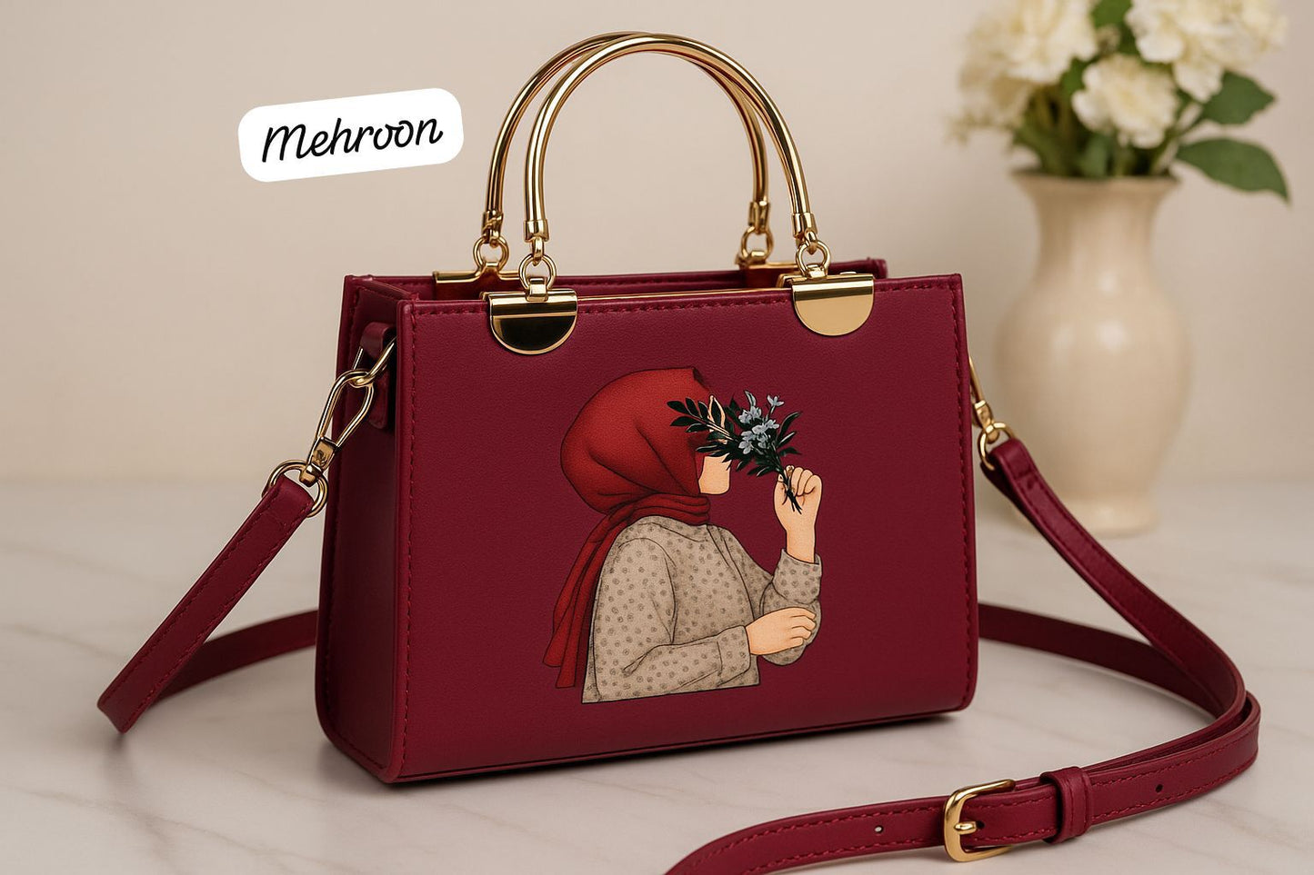 👜 Stylish Hijab Printed Handbag – Scent Bags  Elegant design meets modern modesty!