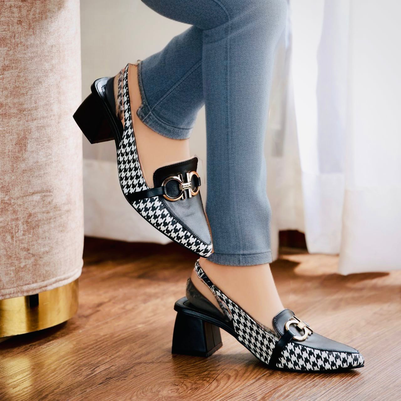 Zara Check Block Heel