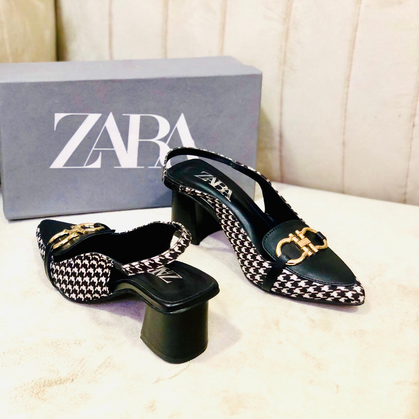 Zara Check Block Heel