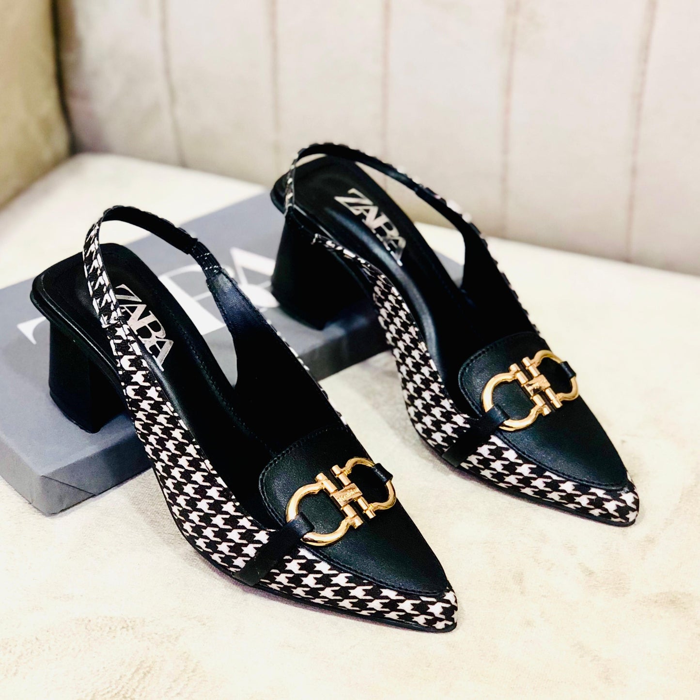 Zara Check Block Heel