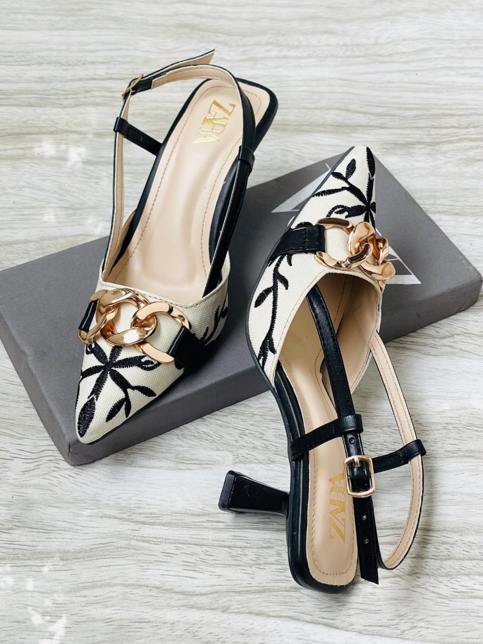 ZARA EMBROIDERED HEELS