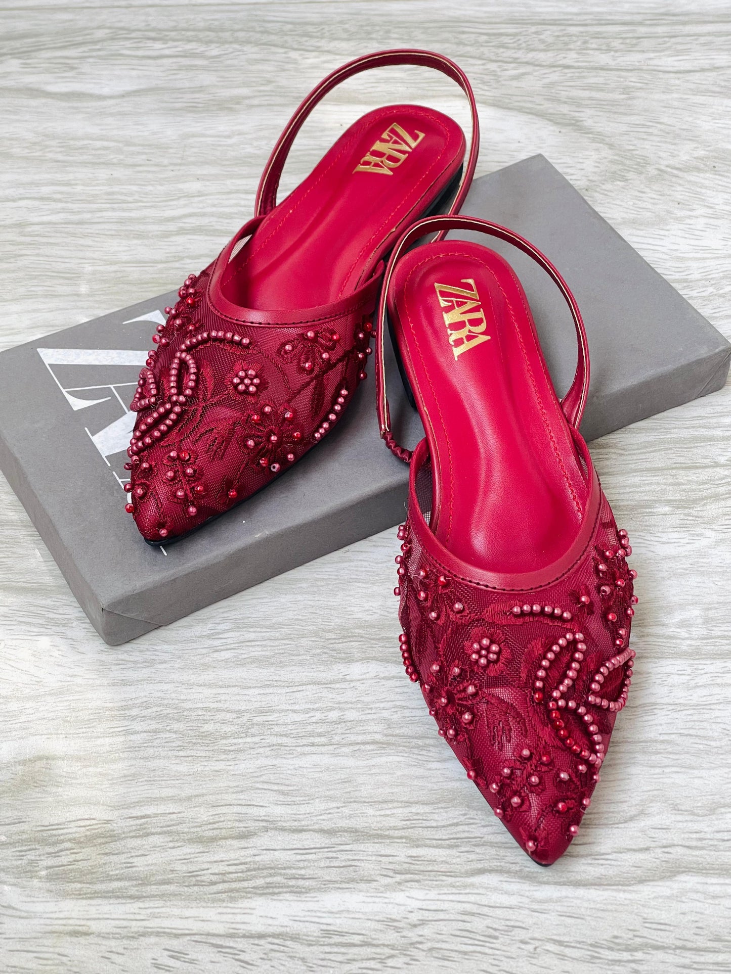 ZARA EMBROIDERED FLAT PUMPS - Women Sandals.