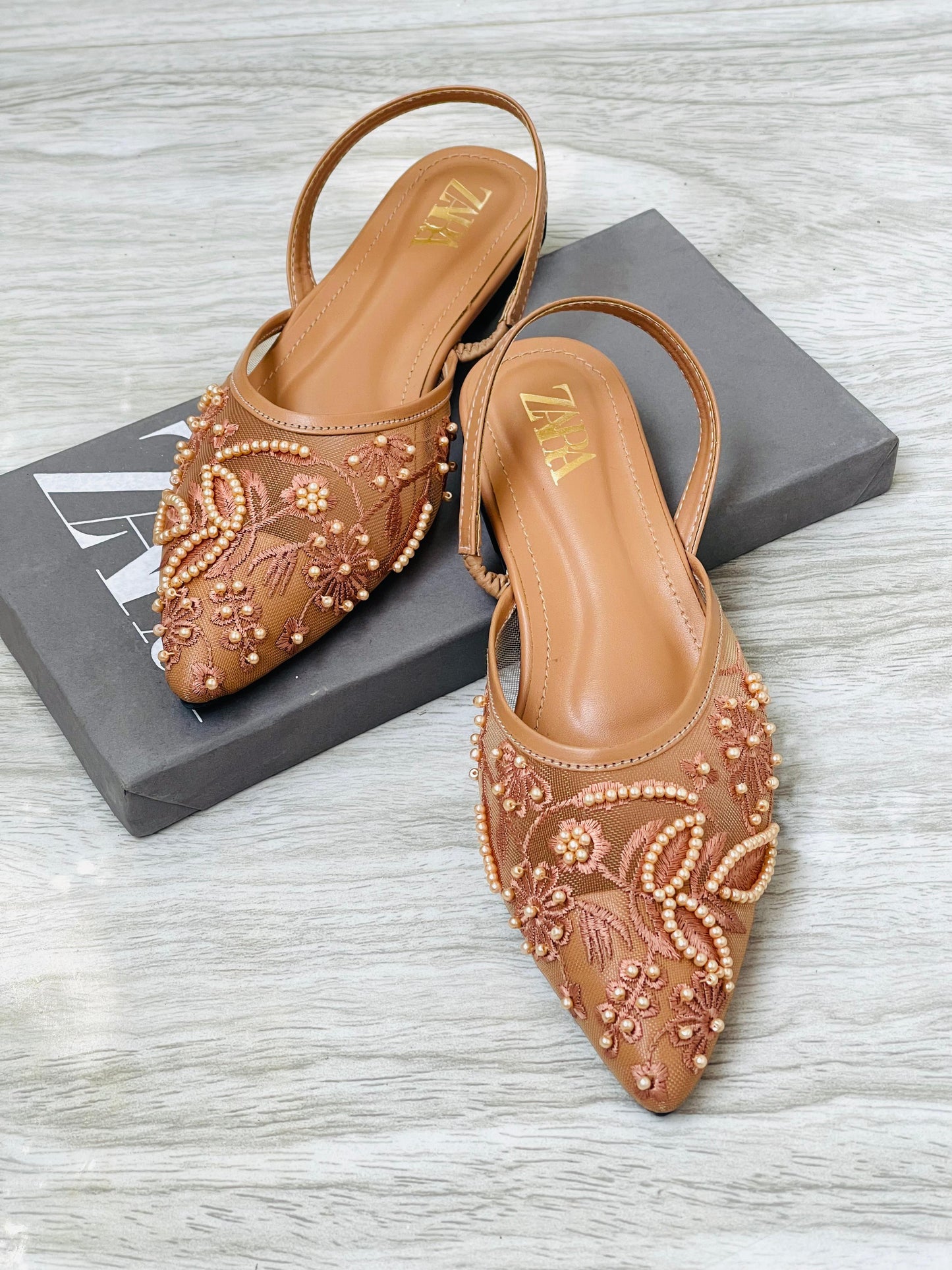 ZARA EMBROIDERED FLAT PUMPS - Women Sandals.
