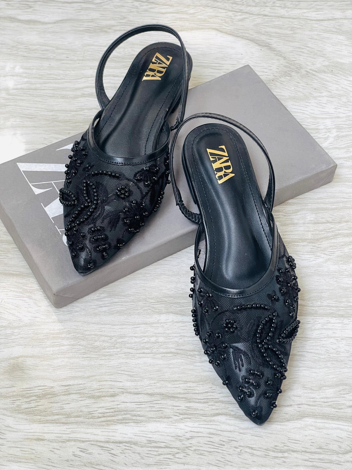ZARA EMBROIDERED FLAT PUMPS - Women Sandals.
