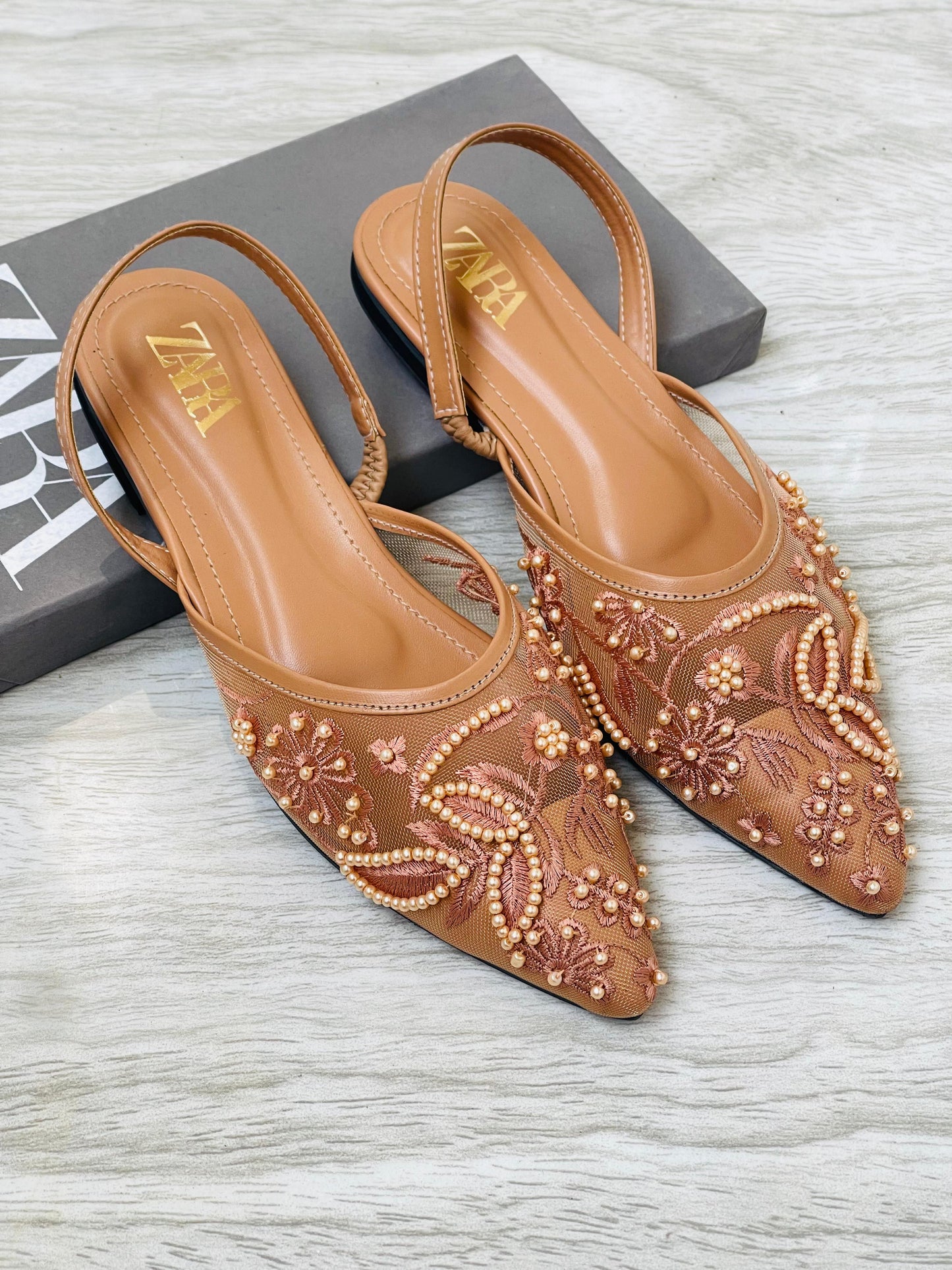 ZARA EMBROIDERED FLAT PUMPS - Women Sandals.