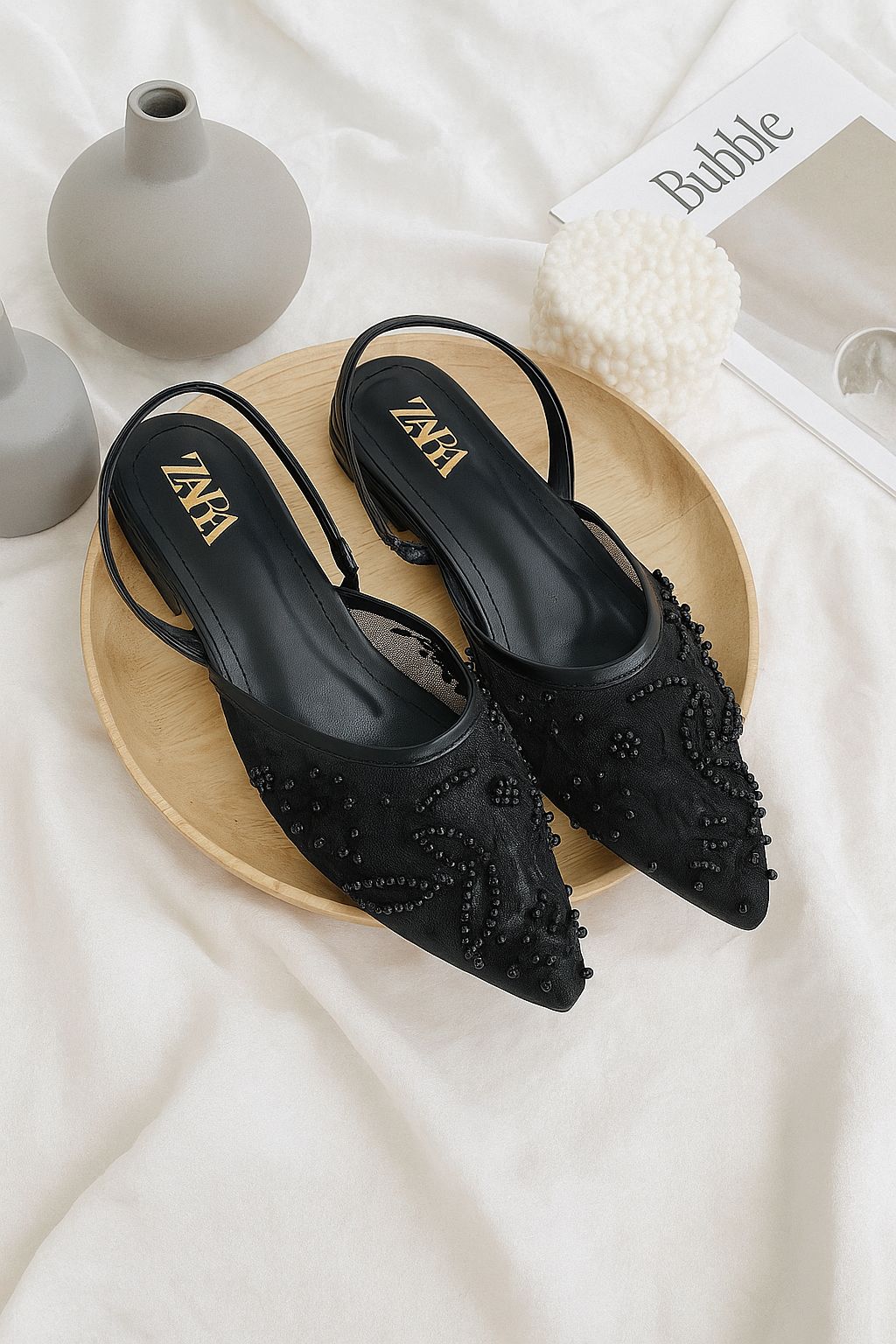 ZARA EMBROIDERED FLAT PUMPS - Women Sandals.
