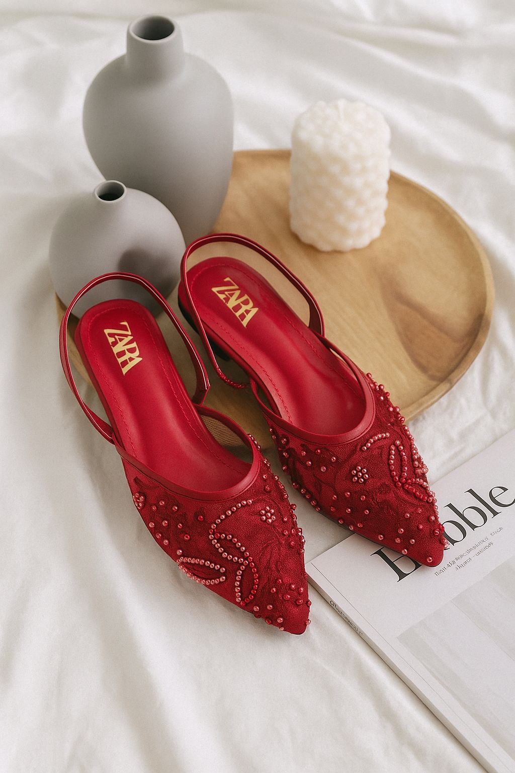 ZARA EMBROIDERED FLAT PUMPS - Women Sandals.