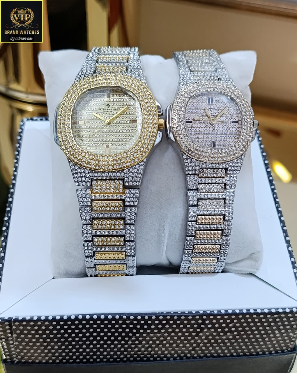 FANCY DIAMONDS STONE COUPLE WATCHES⬅ FULL FANCY DIAMONDS DIAL⬅