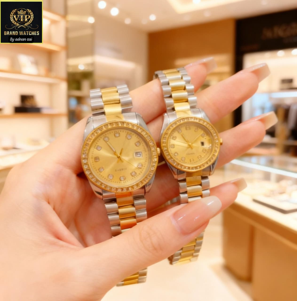 PREMIUM QUALITY DAIMONDS DATE COUPLE WATCHES ⌚ BOTH DATE WORKING✔&nbsp;