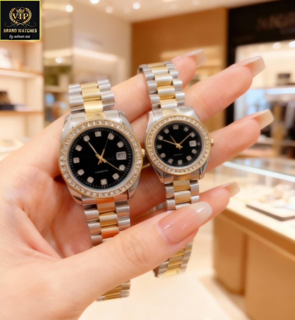 PREMIUM QUALITY DAIMONDS DATE COUPLE WATCHES ⌚ BOTH DATE WORKING✔&nbsp;