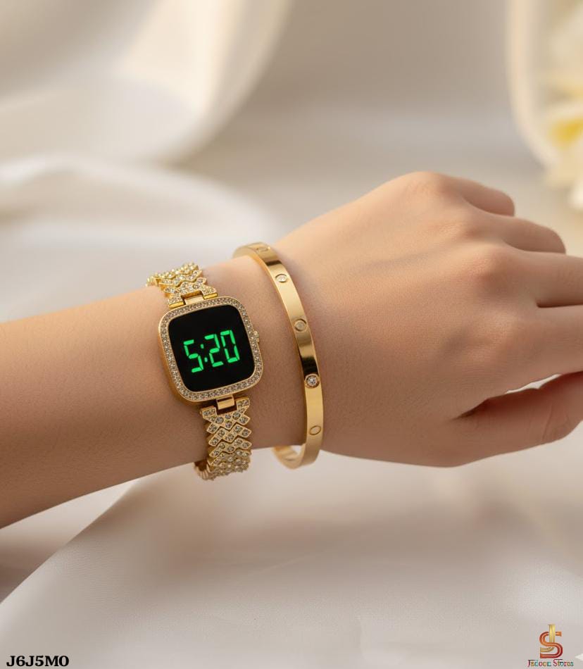 *_💎 Fancy Beautifull Stainless Sleel Cartier Handcuff+Watch 2pc Deal For Her👰🏼♀👩🏼💼_*  💎Premium Quality✅