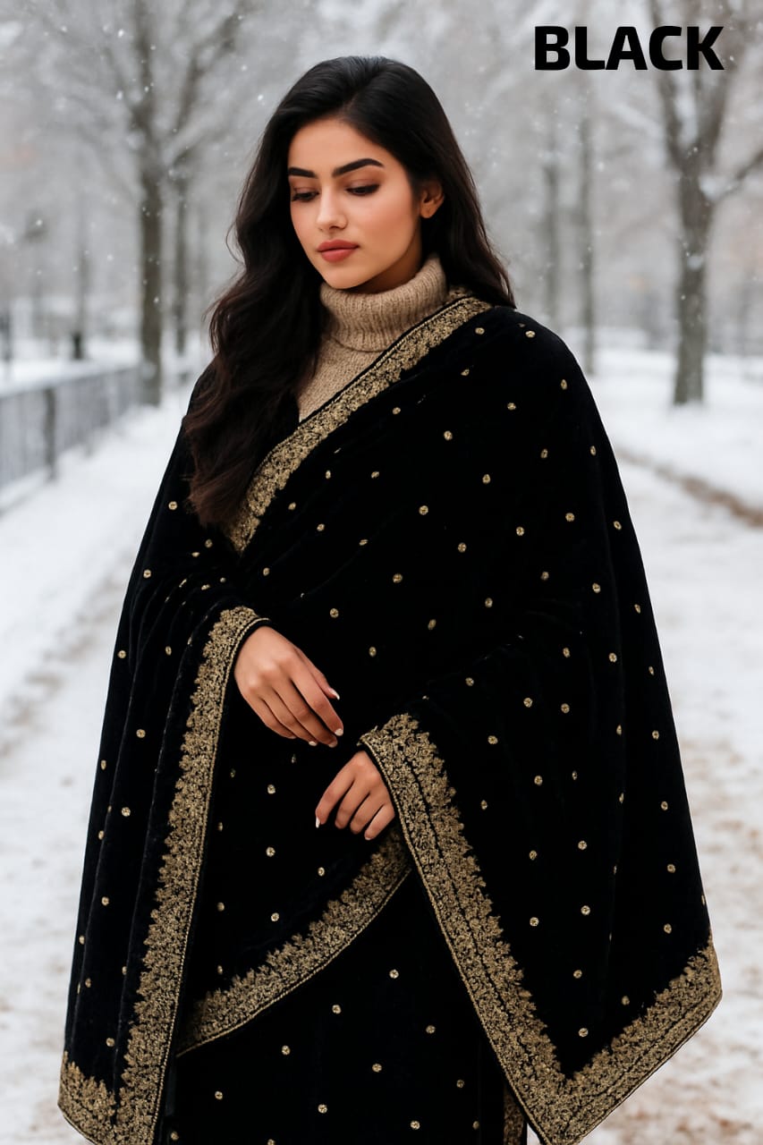 WINTER SHAWLS For Girls. FOUR SIDE BORDER WITH EMBRODIED WORK Original 90 inch Shawl 100% Pure Microvelvet