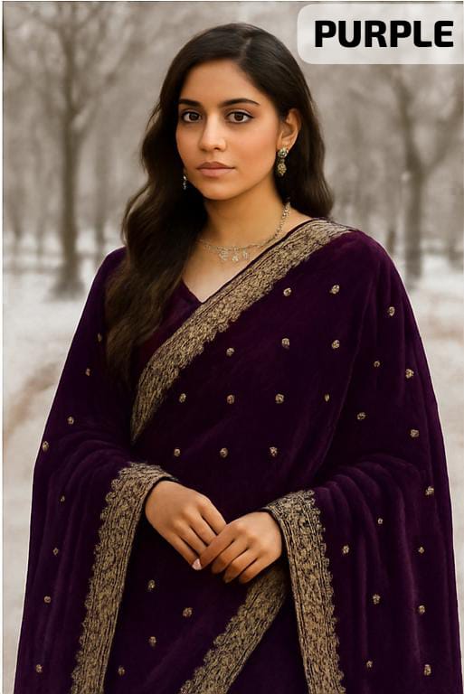 WINTER SHAWLS For Girls. FOUR SIDE BORDER WITH EMBRODIED WORK Original 90 inch Shawl 100% Pure Microvelvet