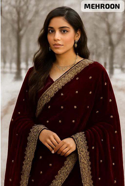 WINTER SHAWLS For Girls. FOUR SIDE BORDER WITH EMBRODIED WORK Original 90 inch Shawl 100% Pure Microvelvet