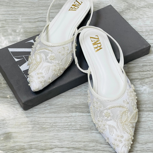 ZARA EMBROIDERED FLAT PUMPS - Women Sandals.