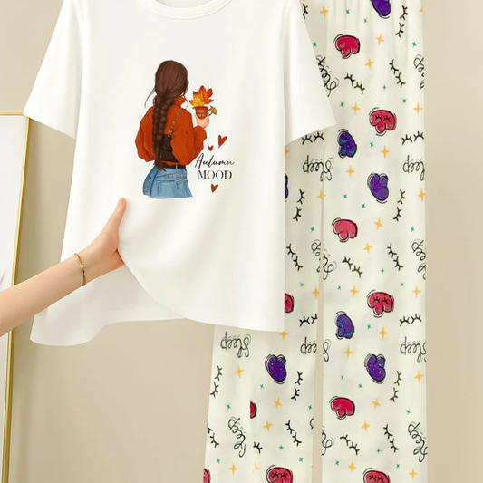 Printed night dress  lounge Wear For Girls and Womens