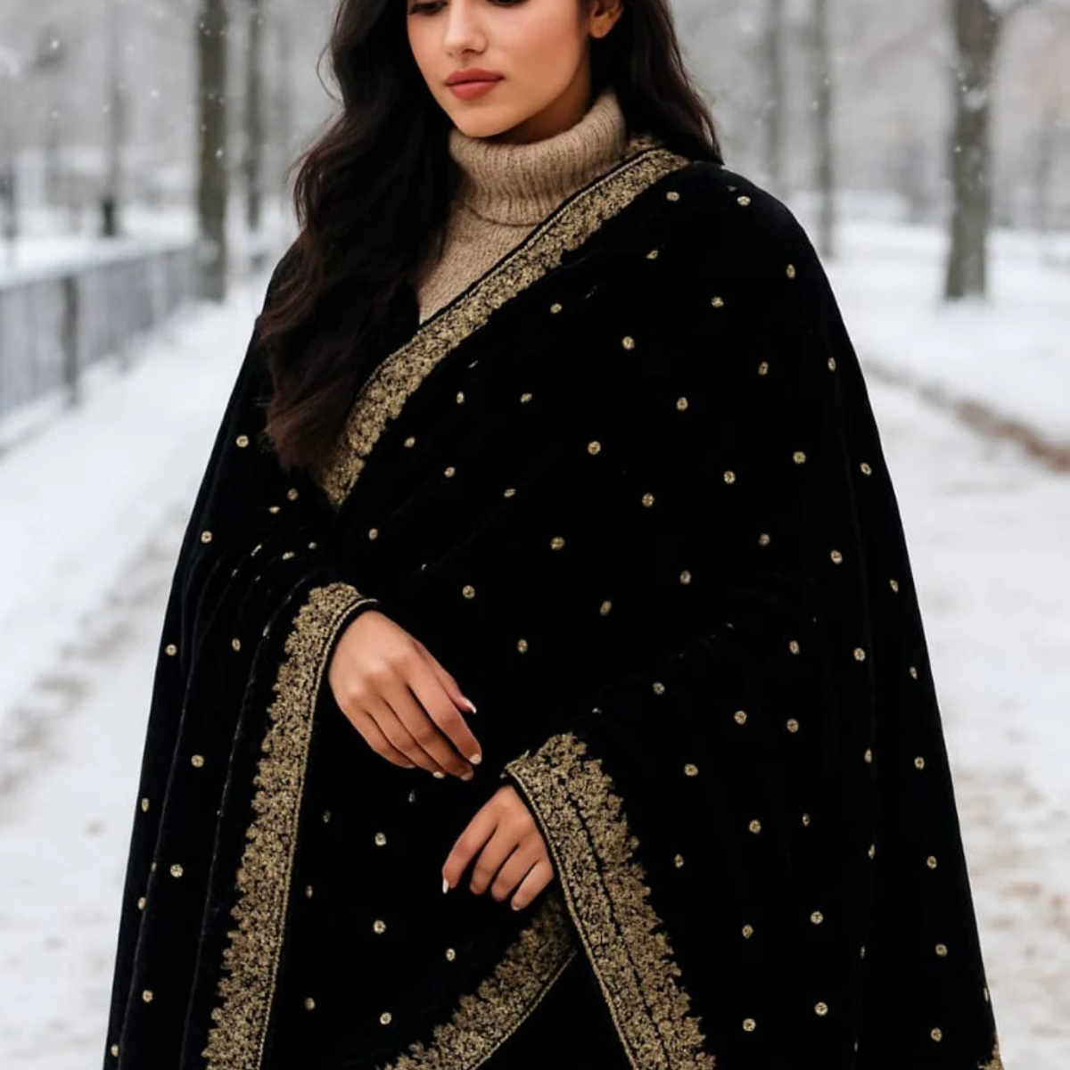 WINTER SHAWLS For Girls. FOUR SIDE BORDER WITH EMBRODIED WORK Original 90 inch Shawl 100% Pure Microvelvet