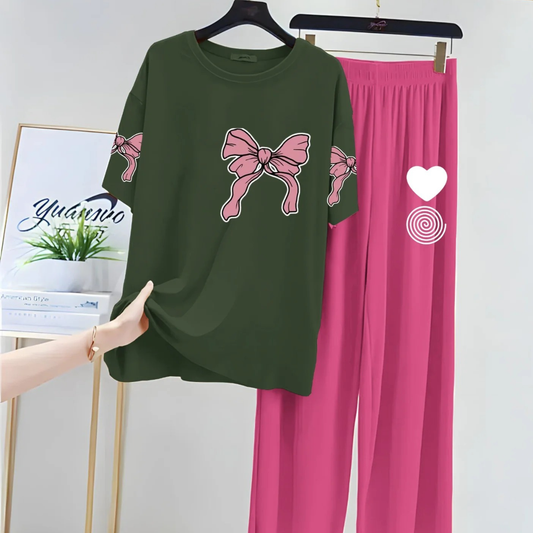 Women Night Suits - Pink Flower 🩷 Printed Night Suits for Girls and Womens.