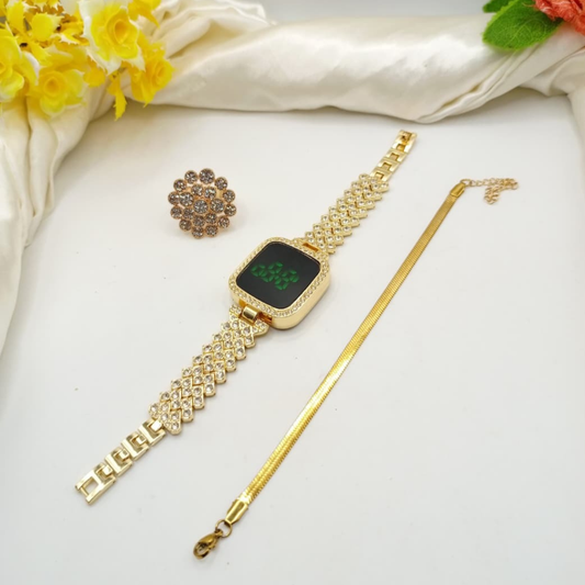 Exclusive Budget Deal🔥🔥  *_💎 Fancy Beautifull 3Pc Deal Watch+Bracelet With Ring For Her 👰🏼♀👩🏼💼_*