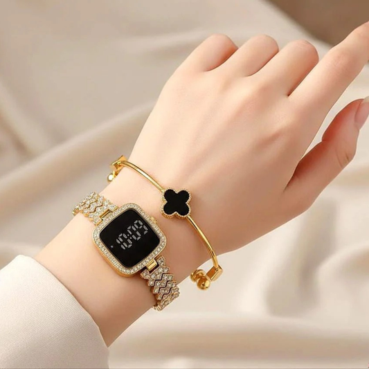 *_💎 Fancy Beautifull 2Pc Deal Watch+Bangel For Her 👰🏼♀👩🏼💼  💎 `Available In Golden Colour`
