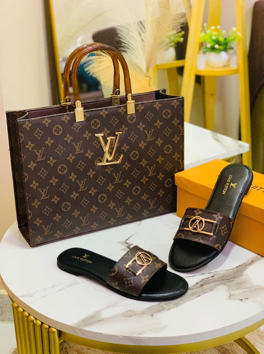 Combo Deal  Louis Vuitton LV Lock it Slipper + Louis Vuitton KV Hand Bag